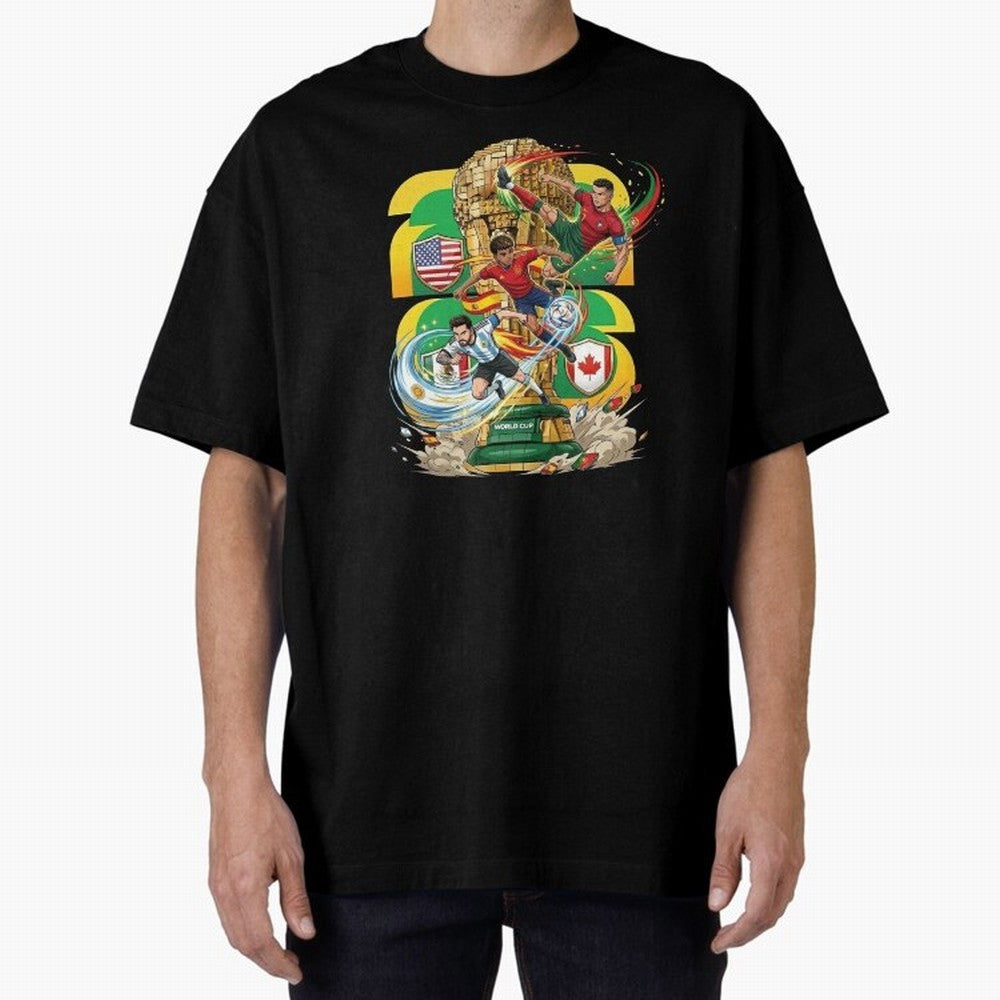 World Cup Teams 2026 Oversized T-Shirt Support FIFA World Cup 2026 Spirit, Made for France and Portugal, CR7 and Messi, Fan Favorite Moments, National Team Passion, Big Match Drama and Soccer History; Made for Die Hard Supporters, Soccer Lovers,