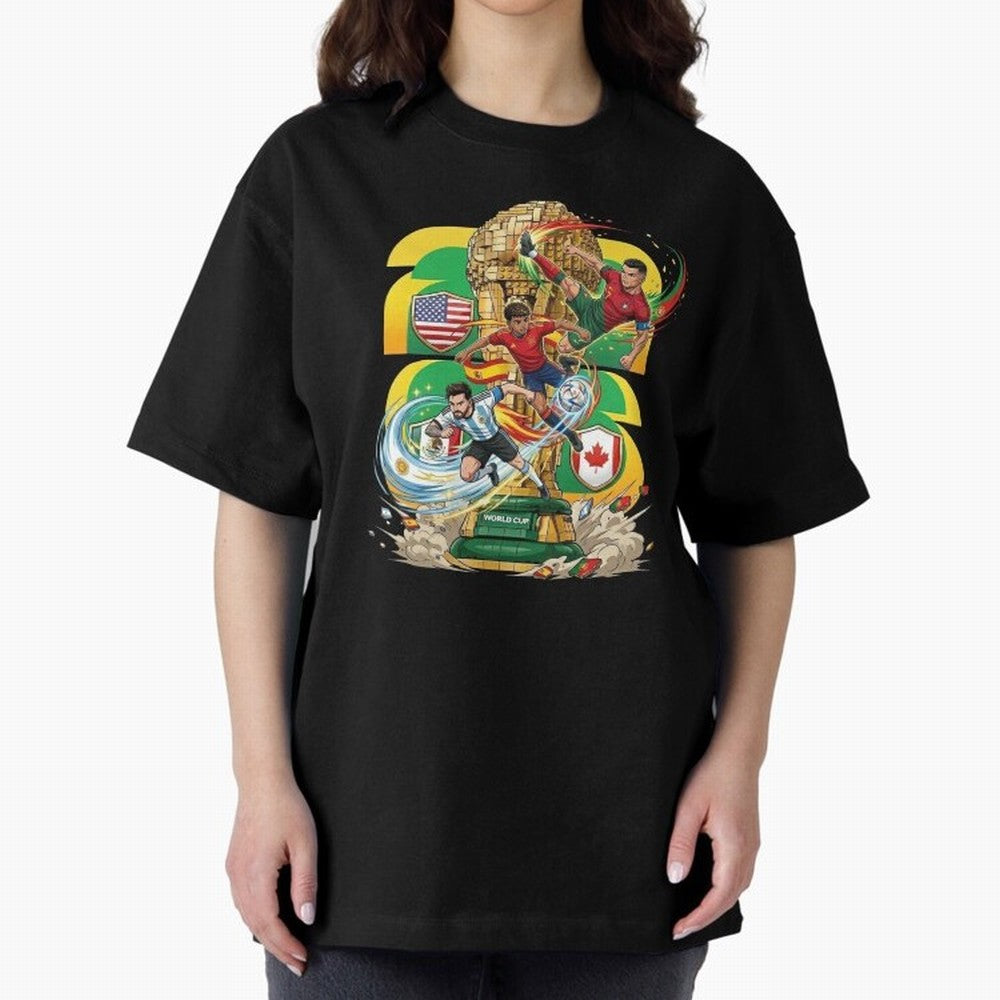 World Cup Teams 2026 Oversized T-Shirt Support FIFA World Cup 2026 Spirit, Made for France and Portugal, CR7 and Messi, Fan Favorite Moments, National Team Passion, Big Match Drama and Soccer History; Made for Die Hard Supporters, Soccer Lovers,