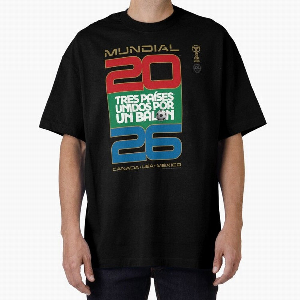 Mundial 26 Three Nations United By A Soccer Ball. Unidos Por Un Baln - World Cup Oversized T-Shirt Show Your Love for Global Football Passion for FIFA World Cup 2026 Group Stage, Driven by Messi, France, Football Festival Excitement, Trophy