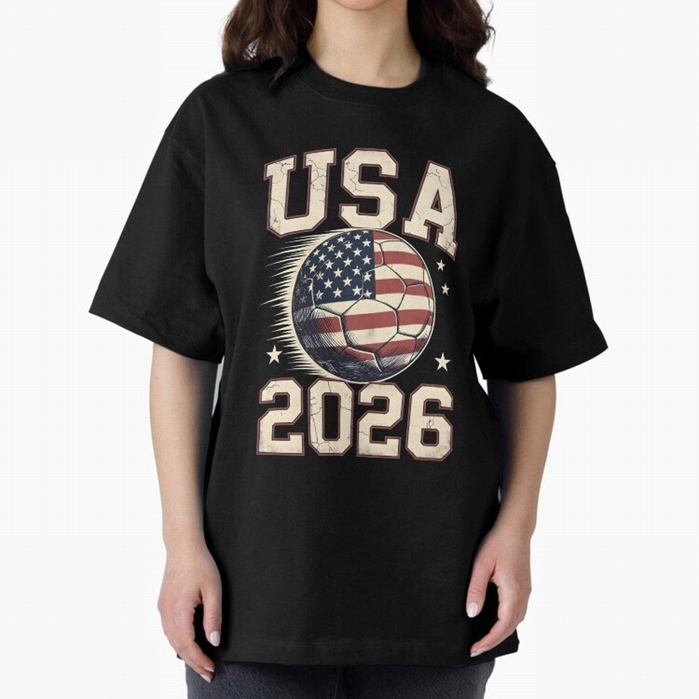 USA 2026 World Cup Soccer Oversized T-Shirt Follow the Final Road of Match Day Hype around FIFA World Cup 2026 USA Canada Mexico, Messi, Neymar and Mbappe, England, France and Netherlands, Global Supporter Spirit, Legendary Goals, National Colors