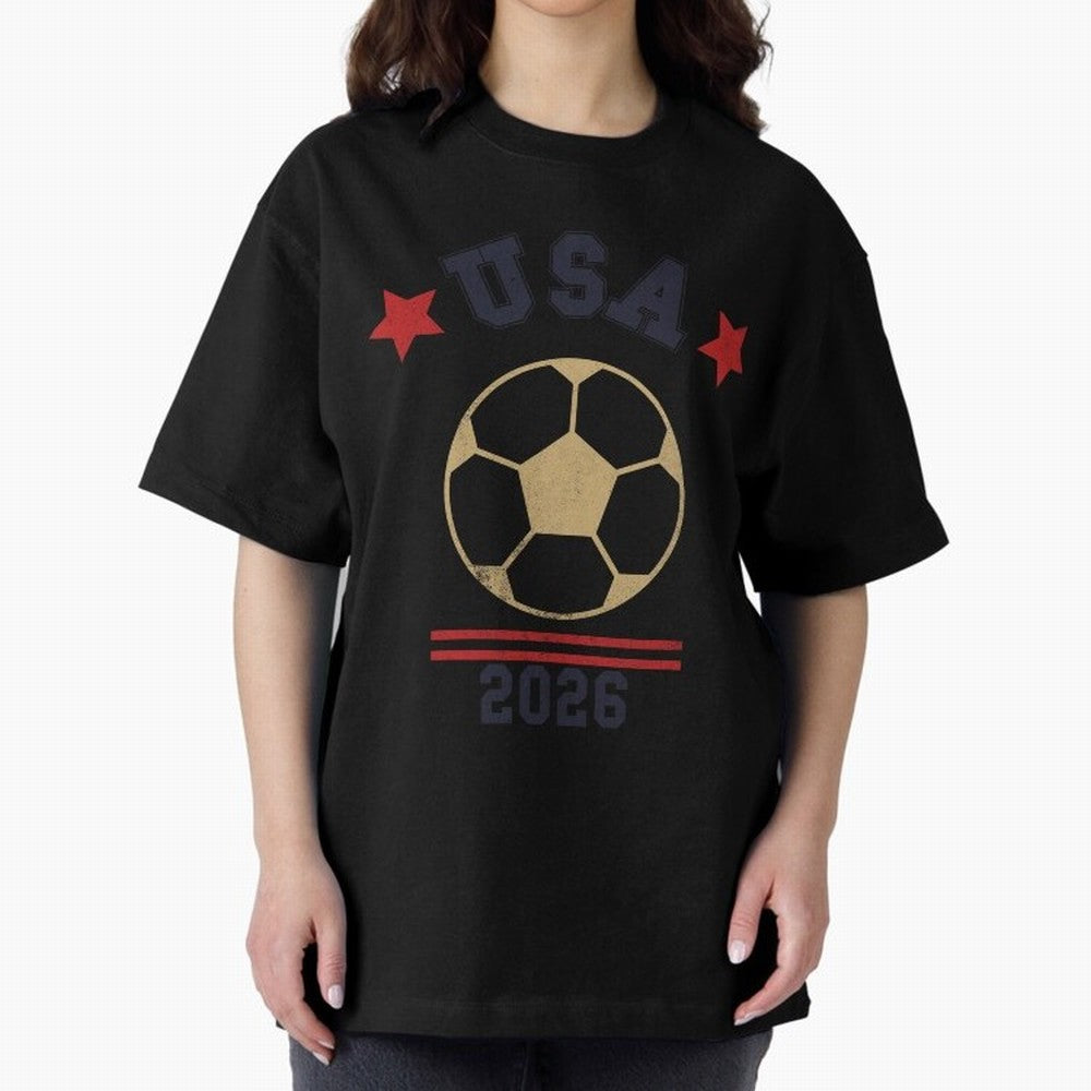 USA Soccer Fan 2026 Jersey Style Design Oversized T-Shirt Celebrate Fan Culture around Match Day Hype around FIFA World Cup 2026, Mbappe, England, France and Netherlands, Supporter Pride, Iconic Celebrations, Legendary Names and Global Match Day