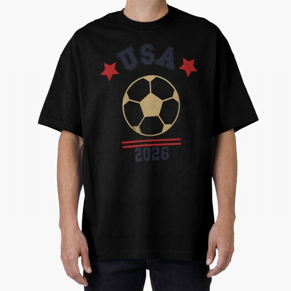 USA Soccer Fan 2026 Jersey Style Design Oversized T-Shirt Celebrate Fan Culture around Match Day Hype around FIFA World Cup 2026, Mbappe, England, France and Netherlands, Supporter Pride, Iconic Celebrations, Legendary Names and Global Match Day