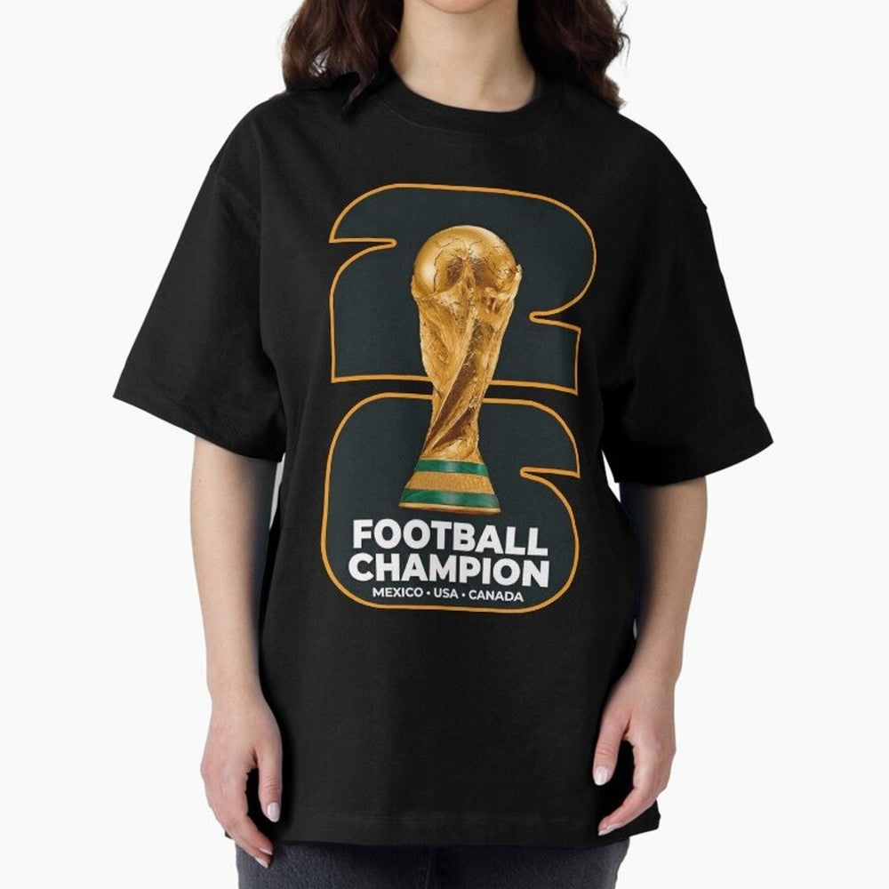 2026 Soccer Tournament Graphic - Football Champion Art Oversized T-Shirt Carry National Pride through Global Football Passion for FIFA World Cup 2026, Centered on Messi, CR7 and Mbappe, Germany, Retro Football Energy, Iconic Rivalries, Trophy Chase