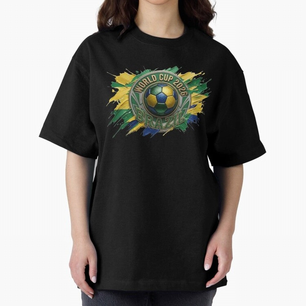 World Cup 2026 Brazil Soccer Ball Paint Splash Oversized T-Shirt Fuel the Hype around Match Day Hype around FIFA World Cup 2026 USA Canada Mexico, Messi, CR7 and Mbappe, Argentina and Brazil, Football Festival Excitement, Trophy Ambitions, Country