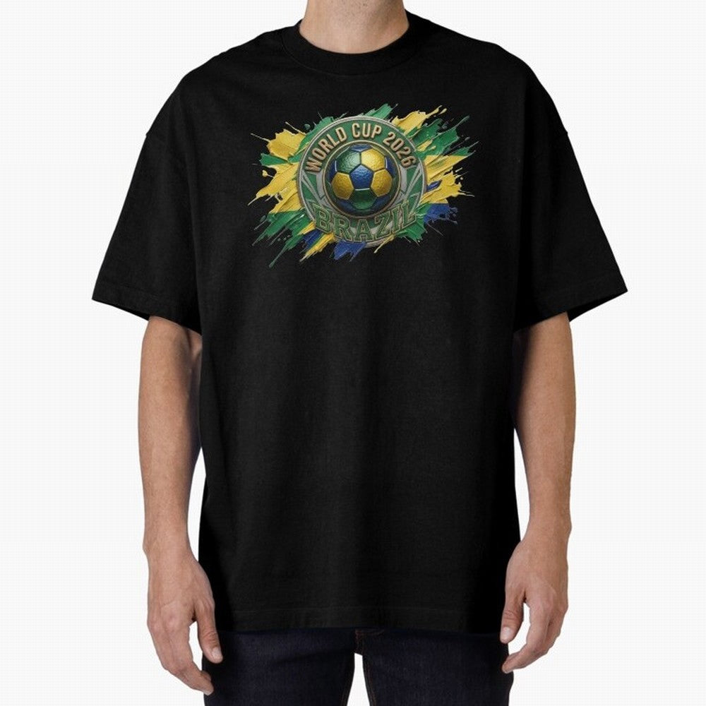 World Cup 2026 Brazil Soccer Ball Paint Splash Oversized T-Shirt Fuel the Hype around Match Day Hype around FIFA World Cup 2026 USA Canada Mexico, Messi, CR7 and Mbappe, Argentina and Brazil, Football Festival Excitement, Trophy Ambitions, Country