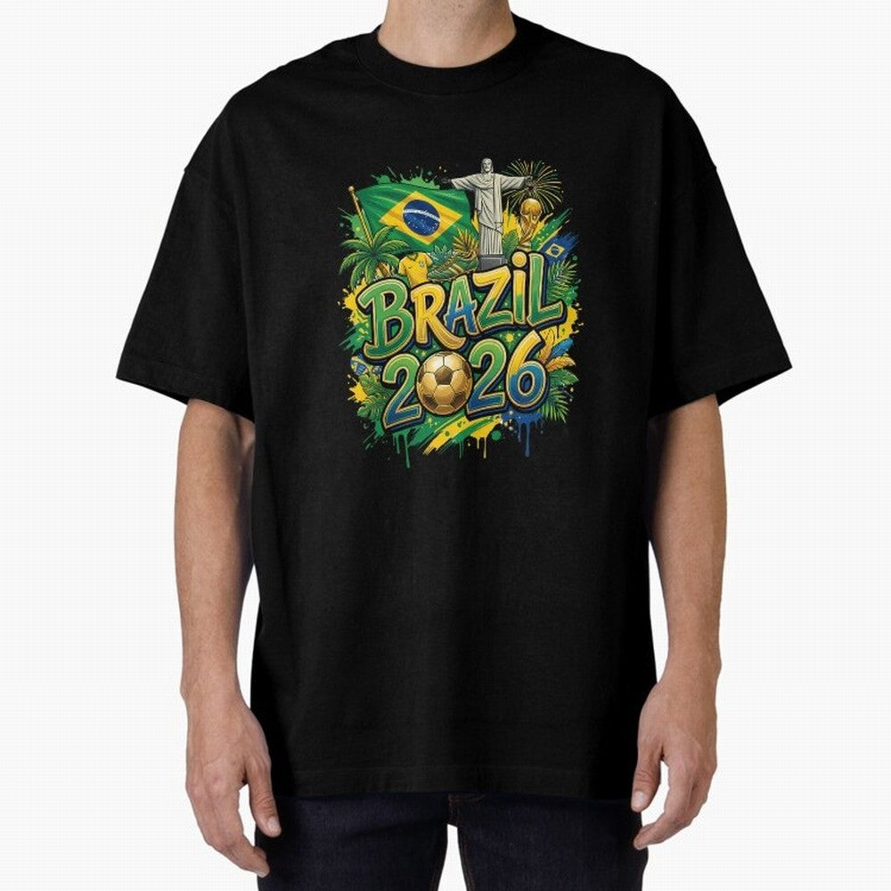 Brazil World Cup 2026 Football Legacy Oversized T-Shirt Celebrate the Biggest Stage of the FIFA World Cup 2026 USA Canada Mexico Journey through Haaland Highlights, Argentina and Brazil Pride, Championship Spirit, Famous Goals, Roaring Crowds and