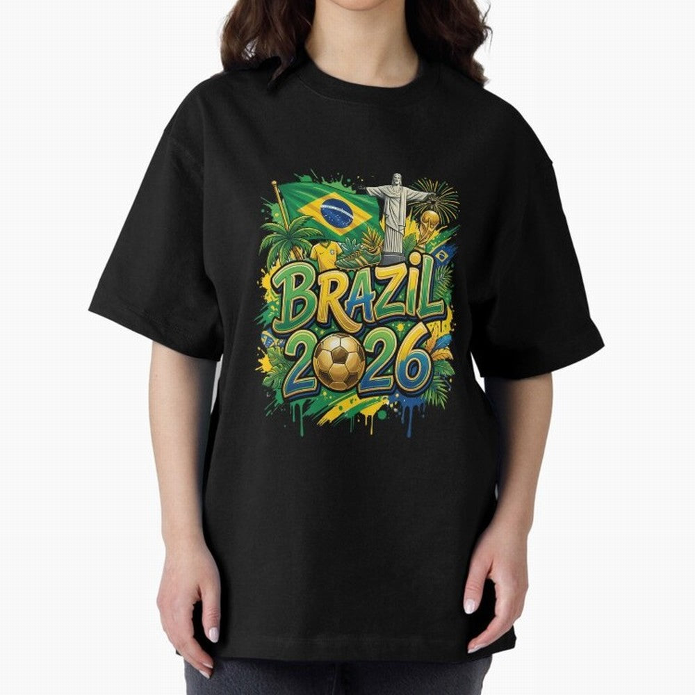 Brazil World Cup 2026 Football Legacy Oversized T-Shirt Celebrate the Biggest Stage of the FIFA World Cup 2026 USA Canada Mexico Journey through Haaland Highlights, Argentina and Brazil Pride, Championship Spirit, Famous Goals, Roaring Crowds and