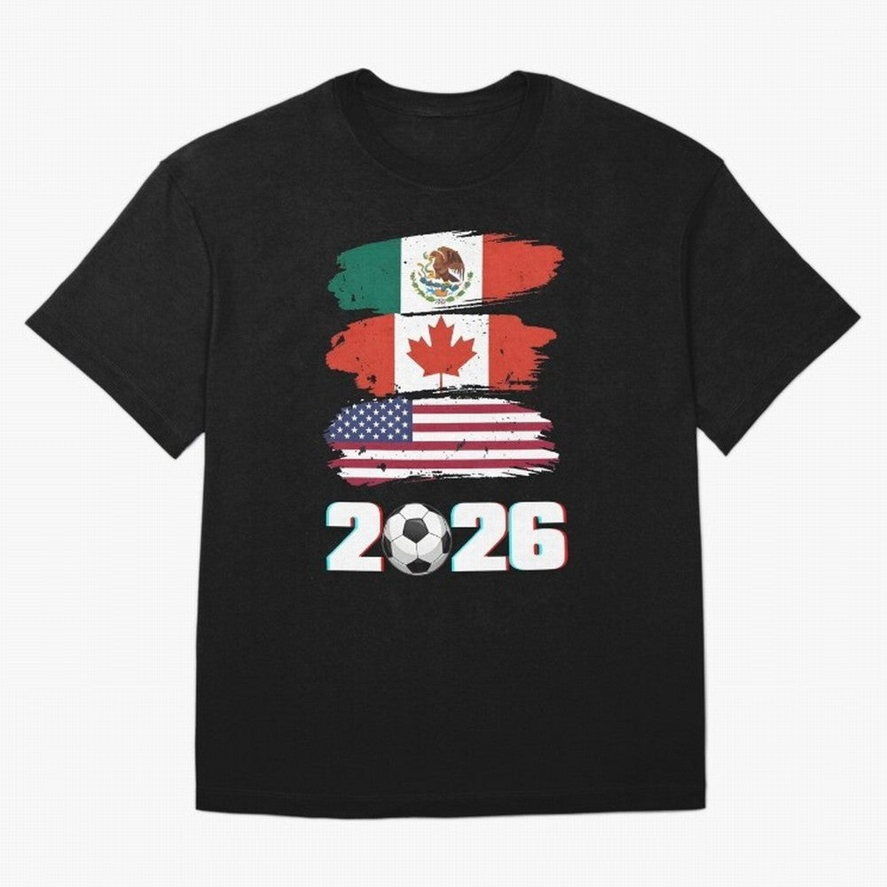 USA Canada Mexico Flag 2026 Cup Brush Art Oversized T-Shirt Bring Global Football Passion for FIFA World Cup 2026 Group Stage, Capturing Messi and Cristiano Ronaldo, Portugal, Spain and Germany, Supporter Pride, Iconic Celebrations, Legendary Names