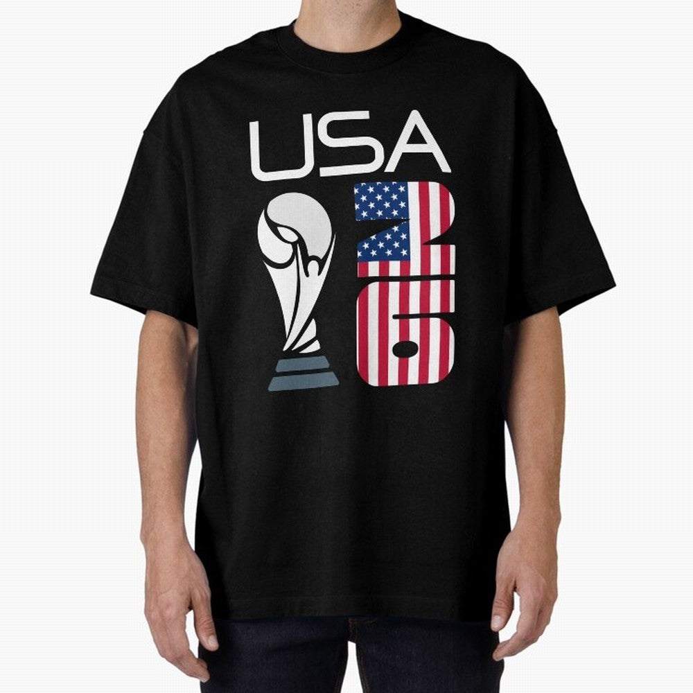 USA 2026 Soccer World Cup Trophy American Flag Design Oversized T-Shirt Carry National Pride through Match Day Hype around FIFA World Cup 2026 USA Canada Mexico, Cristiano Ronaldo, Haaland and CR7, England, Retro Football Energy, Iconic Rivalries,