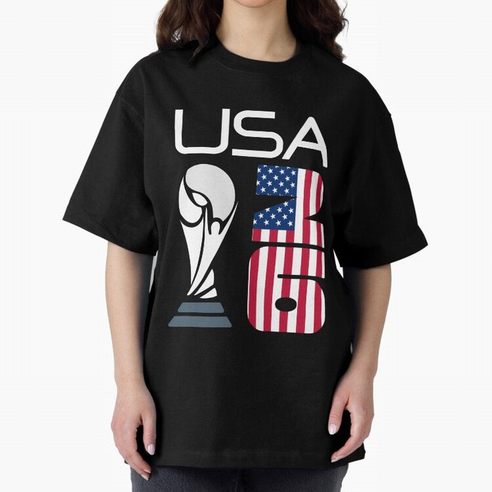 USA 2026 Soccer World Cup Trophy American Flag Design Oversized T-Shirt Carry National Pride through Match Day Hype around FIFA World Cup 2026 USA Canada Mexico, Cristiano Ronaldo, Haaland and CR7, England, Retro Football Energy, Iconic Rivalries,