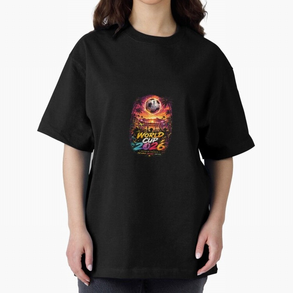 Copy of World Cup 2026 ¨C United Passion ?? | Neon Football Design Oversized T-Shirt Remember Iconic Moments from FIFA World Cup 2026 Group Stage Spirit, Capturing Spain and Netherlands, Messi, Neymar and Mbappe, Retro Football Energy, Iconic