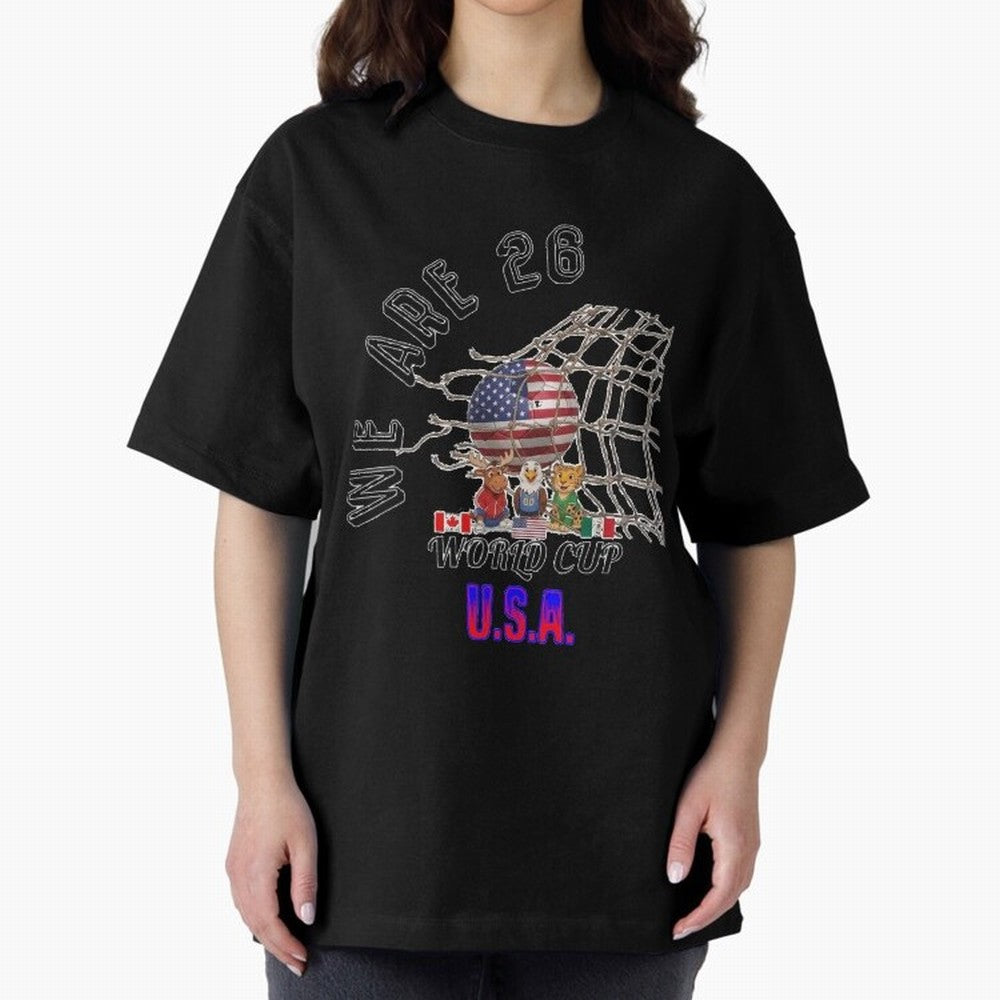 World cup 26 - USA Oversized T-Shirt Elevate Global Football Passion for FIFA World Cup 2026 USA Canada Mexico, Connected to Messi, Neymar and Mbappe, Brazil, Stadium Chants, National Pride, Trophy Dreams and Unforgettable Football Memories; Ideal