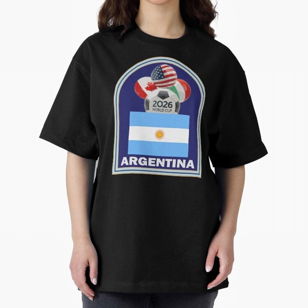 Argentina 2026 Soccer T-shirt Oversized T-Shirt Follow the Final Road of Global Football Passion for FIFA World Cup 2026, Highlighting Mbappe and Neymar, France, Football Festival Excitement, Trophy Ambitions, Country Rivalries and Star Player