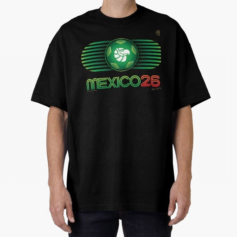 Mexico 26 World Cup Retro Logo. Autographed Oversized T-Shirt Capture FIFA World Cup 2026 Group Stage Inspired by Neymar, England and Germany Energy, Worldwide Fan Energy, Dramatic Goals, Stadium Lights and Championship Celebrations; Created for