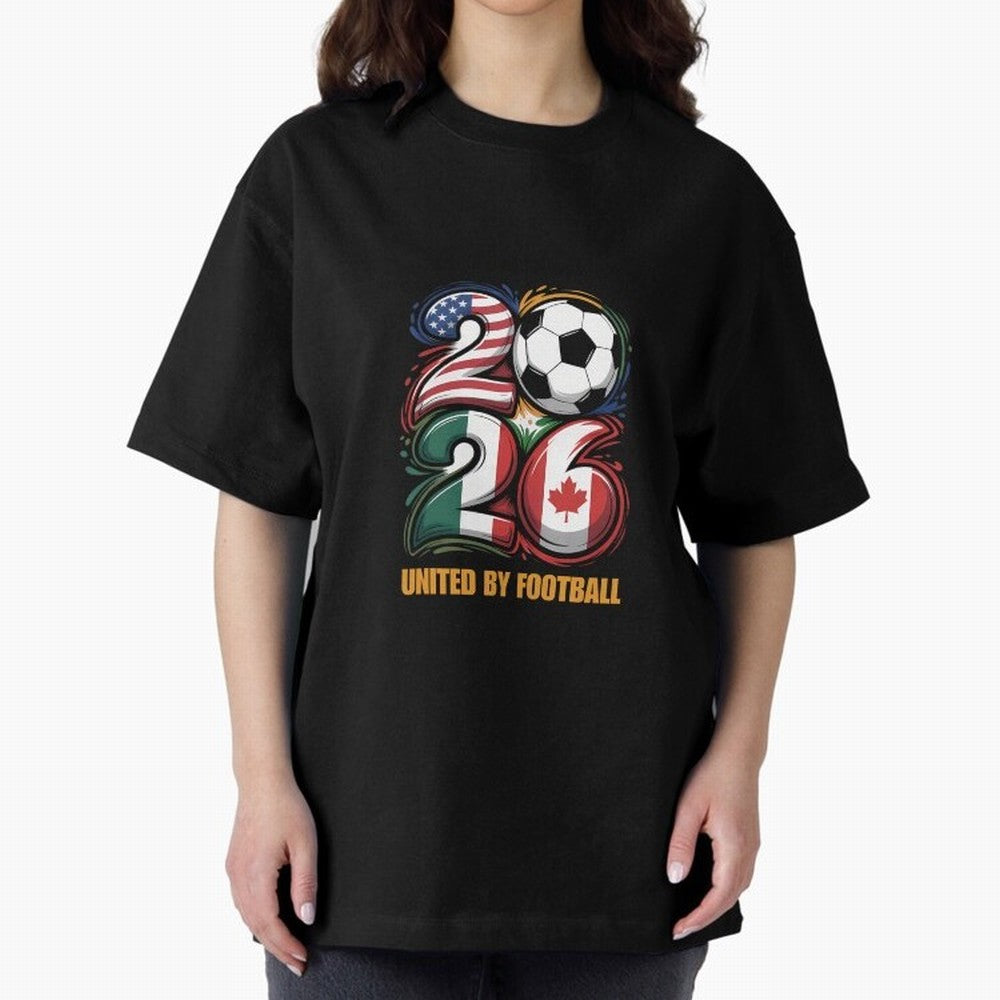 United By Football Soccer Fan Gear 2026 Oversized T-Shirt Back Your Heroes with FIFA World Cup 2026 USA Canada Mexico for Fans of Neymar, Haaland and Cristiano Ronaldo and Portugal, Spain and Germany, Bringing Supporter Pride, Iconic Celebrations,