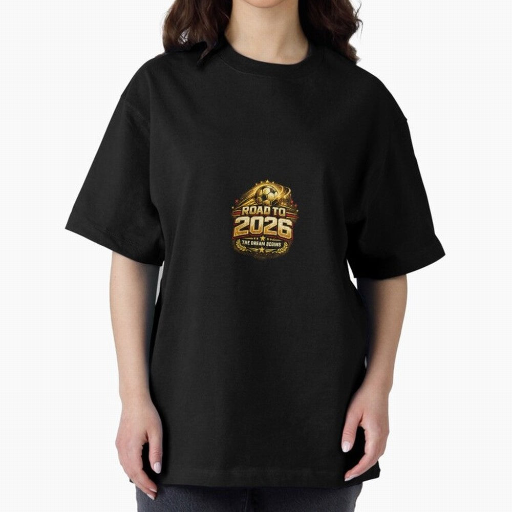 Road To 2026 Football Fan Shirt Oversized T-Shirt Share the Excitement of Global Football Passion for FIFA World Cup 2026, Celebrating Neymar, Spain, Vintage Soccer Flavor, Modern Football Stars, National Flags and Final Night Emotion; Ideal for