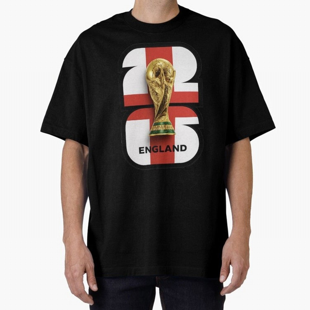 England Football World Cup 2026 - Three Lions Gold Trophy Edition Oversized T-Shirt Celebrate Fan Favorites in FIFA World Cup 2026 USA Canada Mexico Driven by Messi, Neymar and Mbappe, England, France and Netherlands Energy, Championship Spirit,