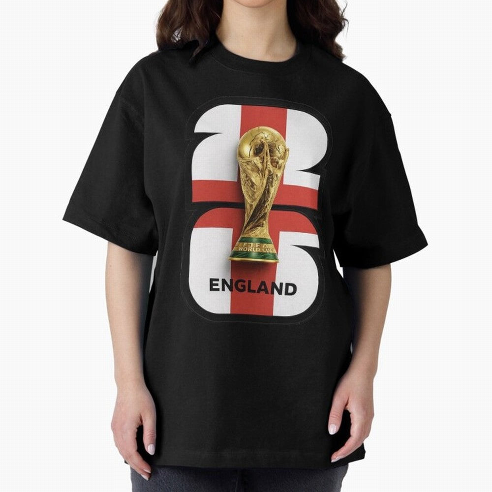 England Football World Cup 2026 - Three Lions Gold Trophy Edition Oversized T-Shirt Celebrate Fan Favorites in FIFA World Cup 2026 USA Canada Mexico Driven by Messi, Neymar and Mbappe, England, France and Netherlands Energy, Championship Spirit,