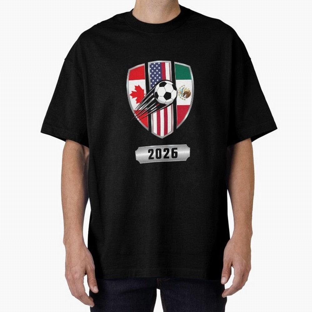 North United America Shield 2026 Cup Oversized T-Shirt Upgrade the FIFA World Cup 2026 Journey through Messi, CR7 and Mbappe Highlights, Netherlands Pride, Stadium Chants, National Pride, Trophy Dreams and Unforgettable Football Memories; Great for