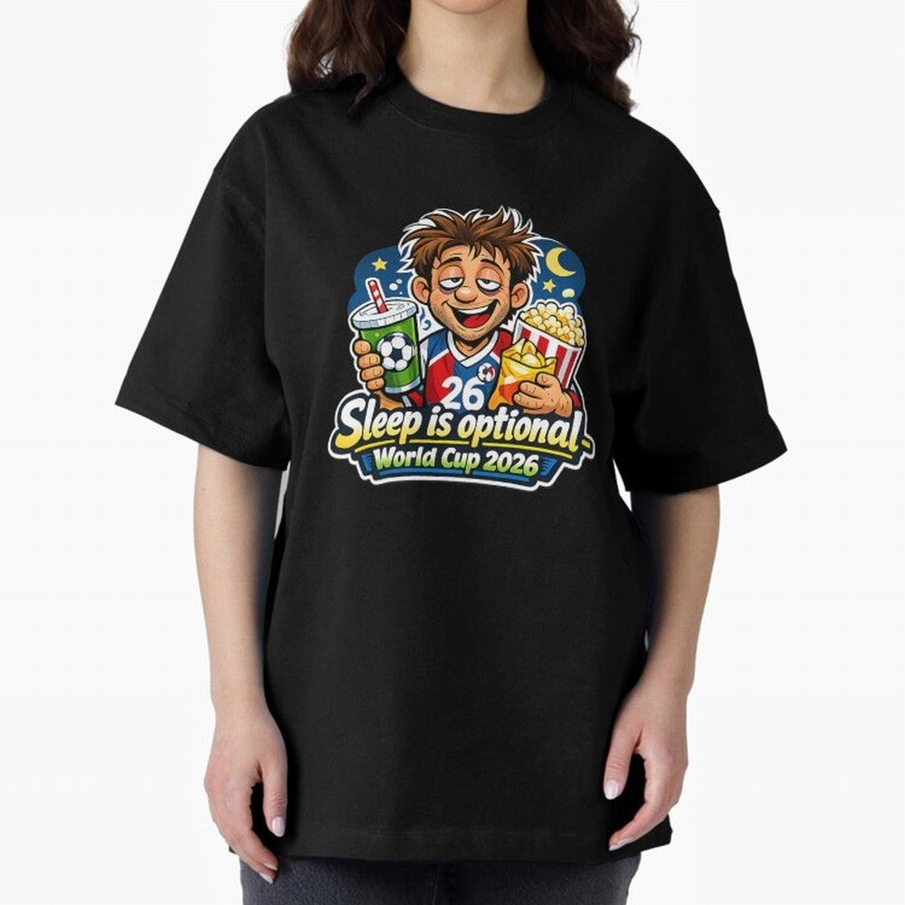 Sleep Is Optional World Cup 2026 Soccer Fan Night Oversized T-Shirt Fuel Match Day Hype around FIFA World Cup 2026 Group Stage, CR7 and Messi, Argentina and Brazil, Classic Soccer Heritage, Championship Pressure, Fan Loyalty and International