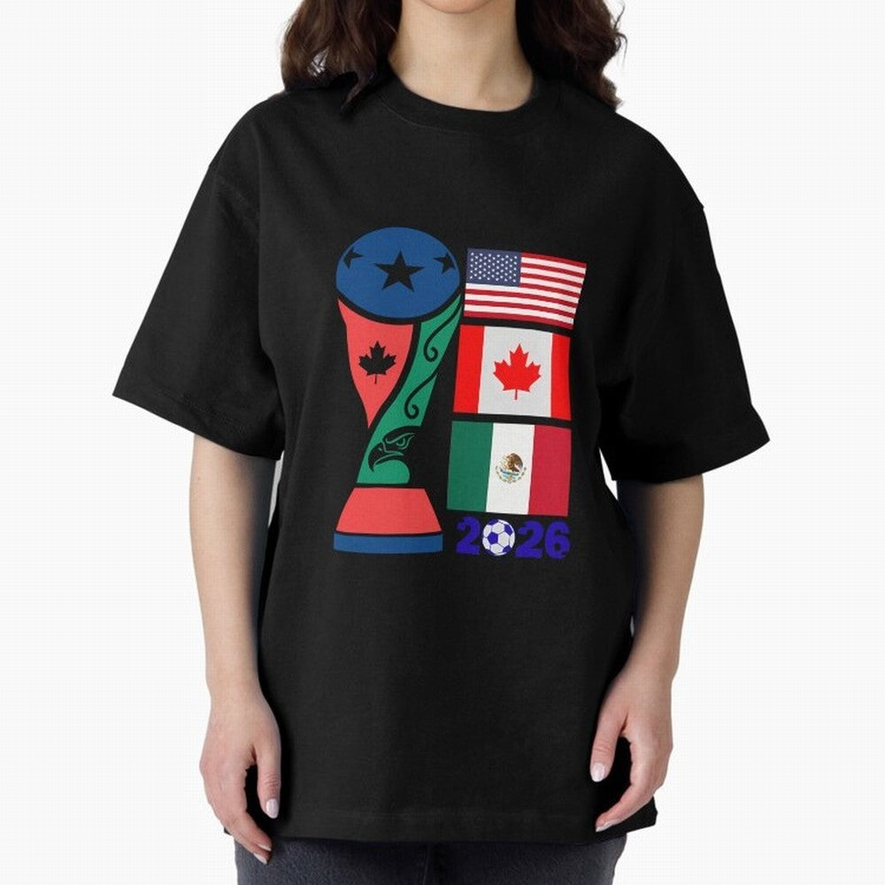 North America Football Unity 2026 Oversized T-Shirt Elevate Global Football Passion for FIFA World Cup 2026 USA Canada Mexico, Made for CR7, Argentina, Worldwide Fan Energy, Dramatic Goals, Stadium Lights and Championship Celebrations; Built for