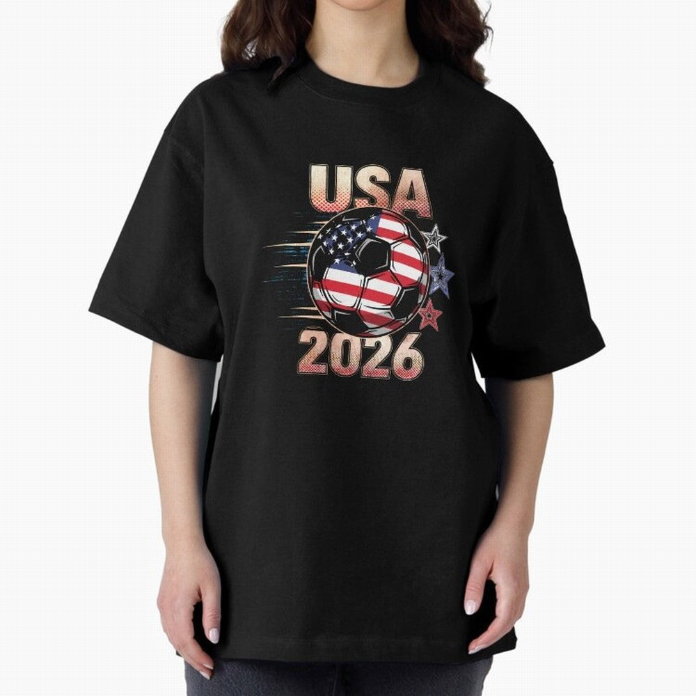 USA Soccer with Red White Blue Stars 2026 Cup T-Shirt_83834283 Oversized T-Shirt Experience FIFA World Cup 2026 Group Stage Spirit, Centered on Portugal, Spain and Germany, CR7 and Messi, Stadium Chants, National Pride, Trophy Dreams and