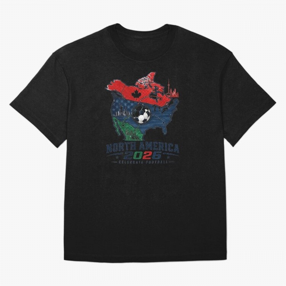 United by Football 2026 North America Soccer Design Oversized T-Shirt Relive Legendary Nights from FIFA World Cup 2026 USA Canada Mexico Highlighting Messi and Cristiano Ronaldo, Argentina Energy, Vintage Soccer Flavor, Modern Football Stars,