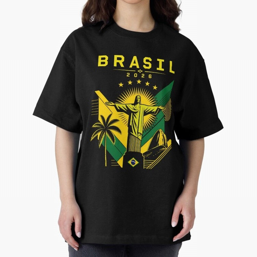 Brasil 2026 Christ the Redeemer Rio Oversized T-Shirt Bring Trophy Dreams to the FIFA World Cup 2026 USA Canada Mexico Journey through Haaland and Mbappe Highlights, Spain Pride, Football Festival Excitement, Trophy Ambitions, Country Rivalries and