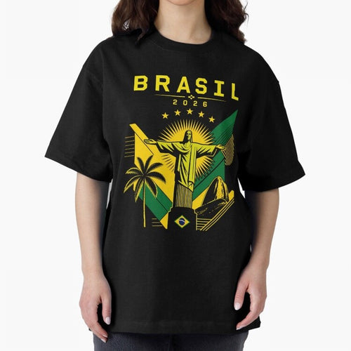Brasil 2026 Christ the Redeemer Rio Oversized T-Shirt Bring Trophy Dreams to the FIFA World Cup 2026 USA Canada Mexico Journey through Haaland and Mbappe Highlights, Spain Pride, Football Festival Excitement, Trophy Ambitions, Country Rivalries and