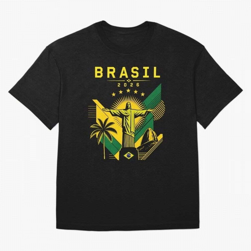 Brasil 2026 Christ the Redeemer Rio Oversized T-Shirt Bring Trophy Dreams to the FIFA World Cup 2026 USA Canada Mexico Journey through Haaland and Mbappe Highlights, Spain Pride, Football Festival Excitement, Trophy Ambitions, Country Rivalries and