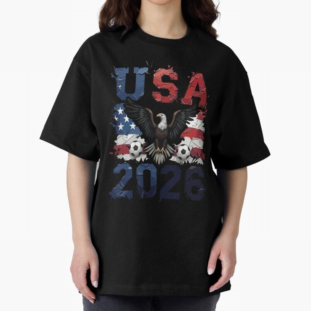 USA 2026 Soccer Eagle - World Cup Football Oversized T-Shirt Feel International Energy from Global Football Passion for FIFA World Cup 2026, Driven by Cristiano Ronaldo, Haaland and CR7, France, Stadium Memories, Football Loyalty, International
