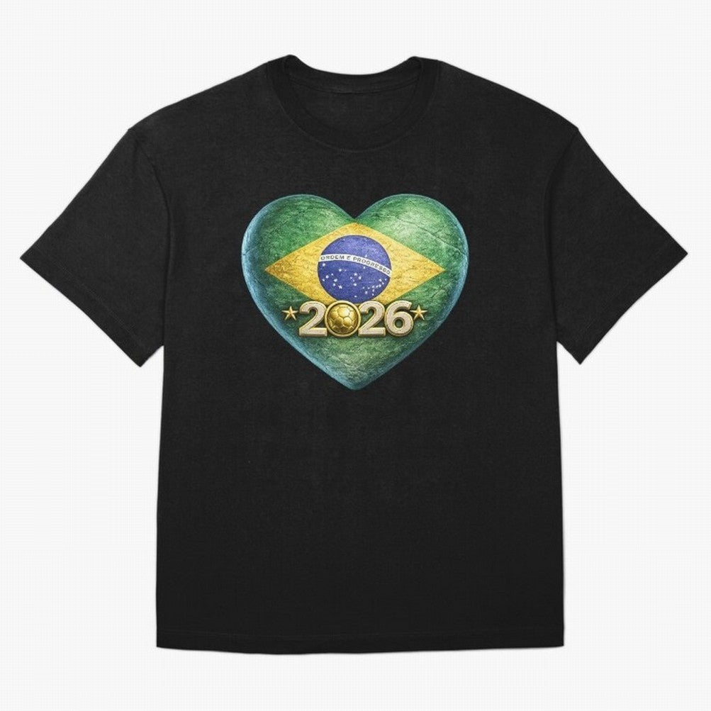 Brazil 2026 World Football Heart Flag Designs Oversized T-Shirt Cheer through Every Moment of Global Football Passion for FIFA World Cup 2026 USA Canada Mexico, Capturing Neymar, Haaland and Cristiano Ronaldo, Spain and Netherlands, Sports