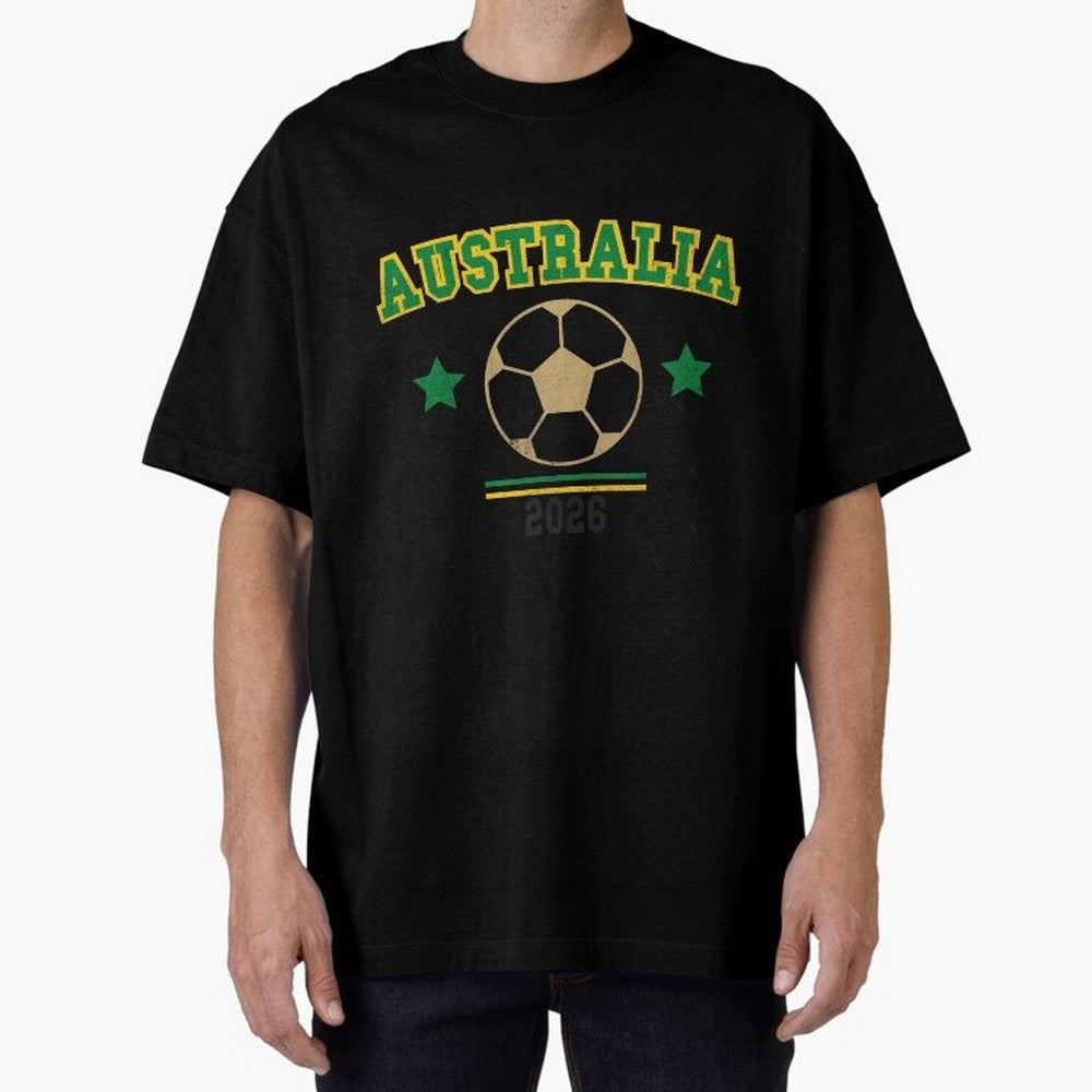 Australia 2026 ¡ª Vintage Soccer Tee Oversized T-Shirt Bring International Match Energy to Global Football Passion for FIFA World Cup 2026 Group Stage, Driven by Messi, CR7 and Mbappe, Brazil, Global Supporter Spirit, Legendary Goals, National