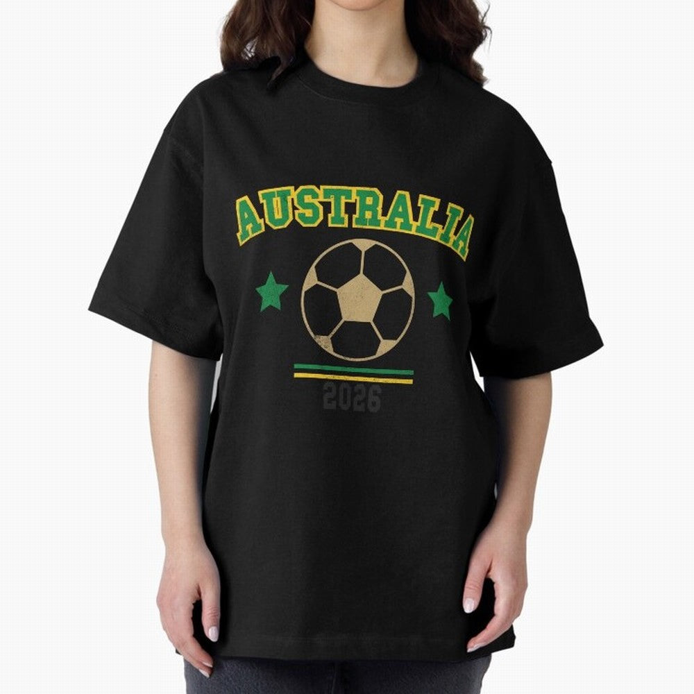 Australia 2026 ¡ª Vintage Soccer Tee Oversized T-Shirt Bring International Match Energy to Global Football Passion for FIFA World Cup 2026 Group Stage, Driven by Messi, CR7 and Mbappe, Brazil, Global Supporter Spirit, Legendary Goals, National