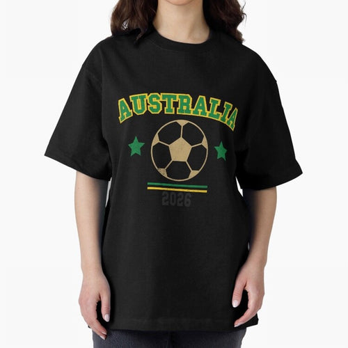 Australia 2026 ¡ª Vintage Soccer Tee Oversized T-Shirt Bring International Match Energy to Global Football Passion for FIFA World Cup 2026 Group Stage, Driven by Messi, CR7 and Mbappe, Brazil, Global Supporter Spirit, Legendary Goals, National