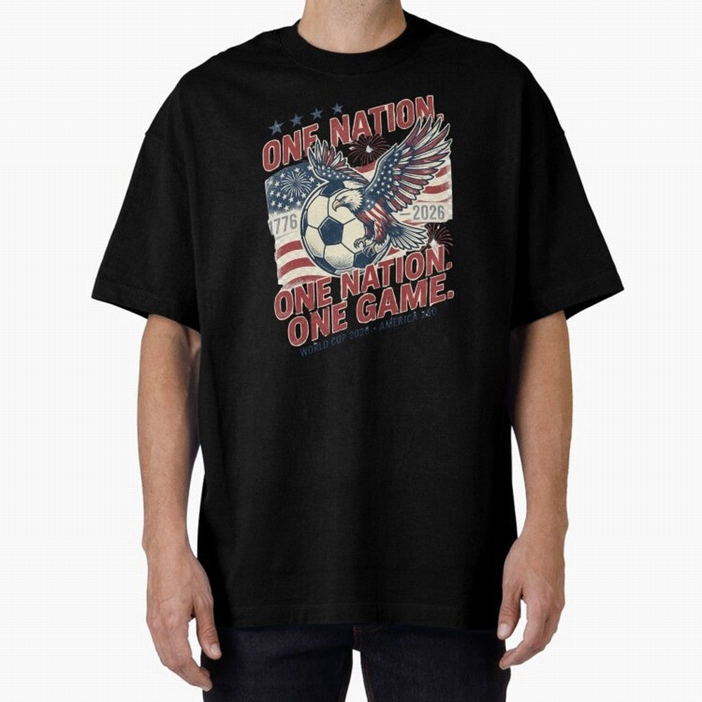 One Nation One Game World Cup 2026 Oversized T-Shirt Carry the Dream of Match Day Hype around FIFA World Cup 2026 Group Stage, Haaland, Brazil, Champion Mindset, Group Stage Buzz, Knockout Tension and Passionate Fan Culture; Great for Supporters