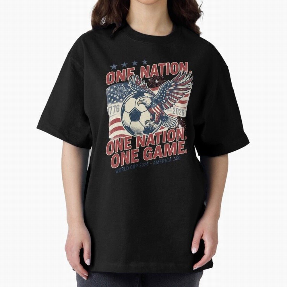 One Nation One Game World Cup 2026 Oversized T-Shirt Carry the Dream of Match Day Hype around FIFA World Cup 2026 Group Stage, Haaland, Brazil, Champion Mindset, Group Stage Buzz, Knockout Tension and Passionate Fan Culture; Great for Supporters