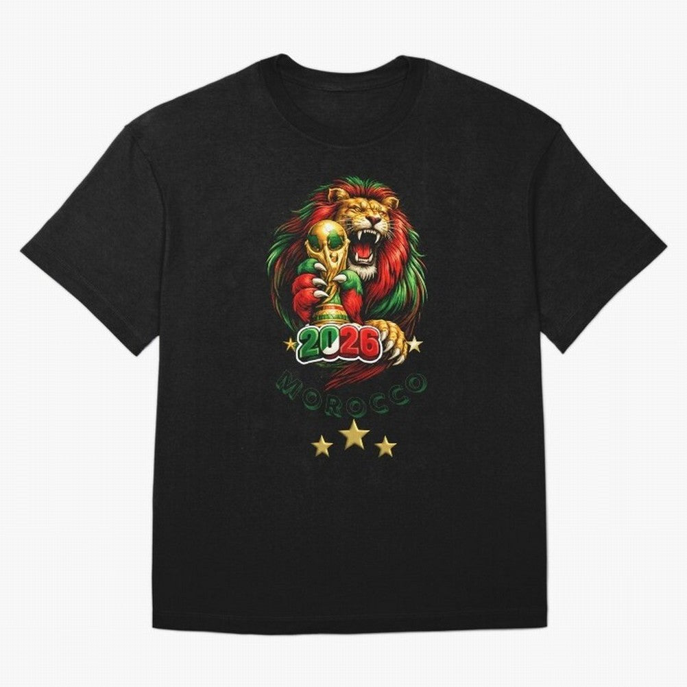 Moroccan Lion World Cup 2026 Design Oversized T-Shirt Bring Bold Fan Energy to the FIFA World Cup 2026 Journey through Messi, CR7 and Mbappe Highlights, France Pride, Football History, Final Match Energy, Crowd Noise and Once in a Lifetime Moments;