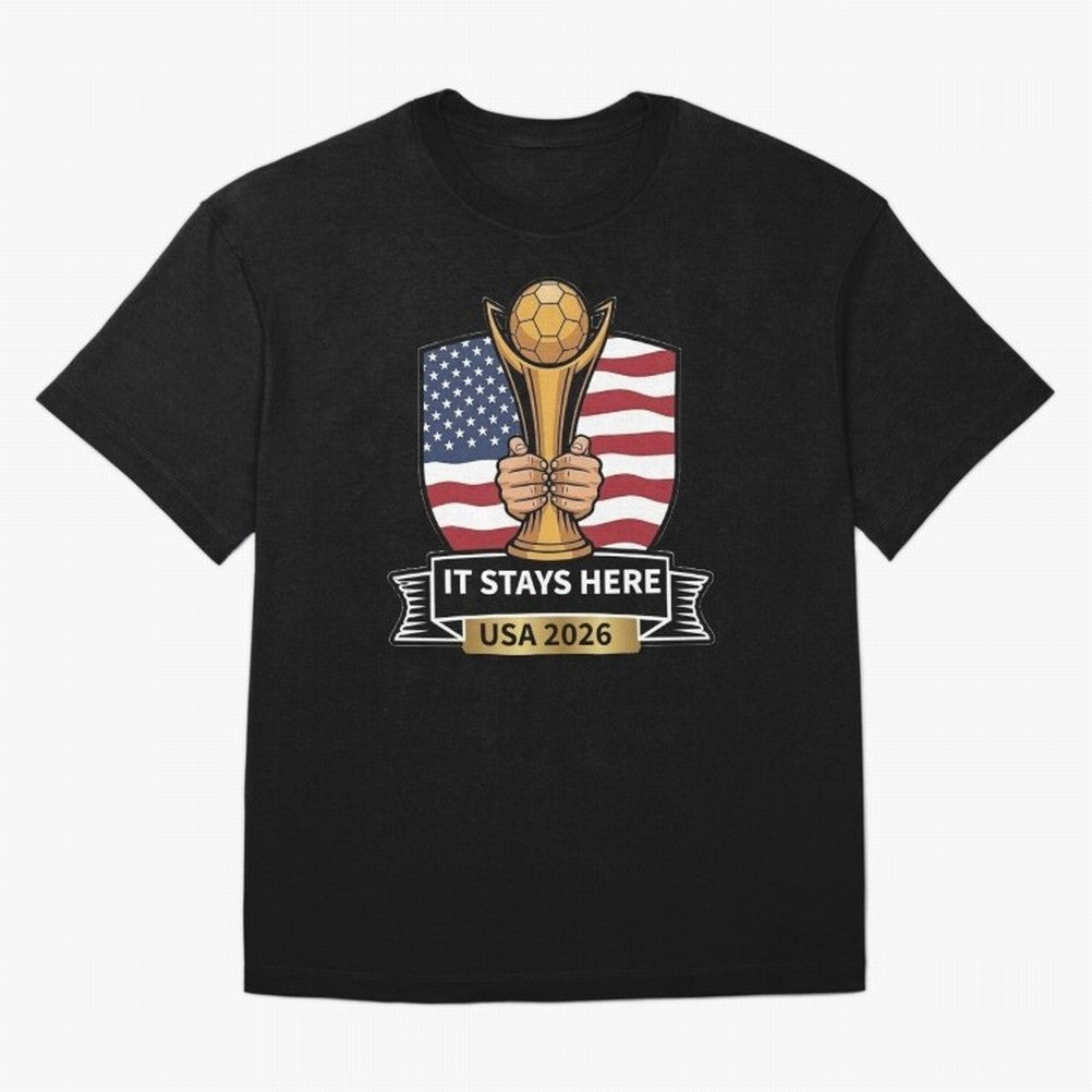USA 2026 World Cup - It Stays Here Oversized T-Shirt Bring Supporter Culture to Match Day Hype around FIFA World Cup 2026 USA Canada Mexico, Neymar, Haaland and Cristiano Ronaldo, France, Classic Soccer Heritage, Championship Pressure, Fan Loyalty