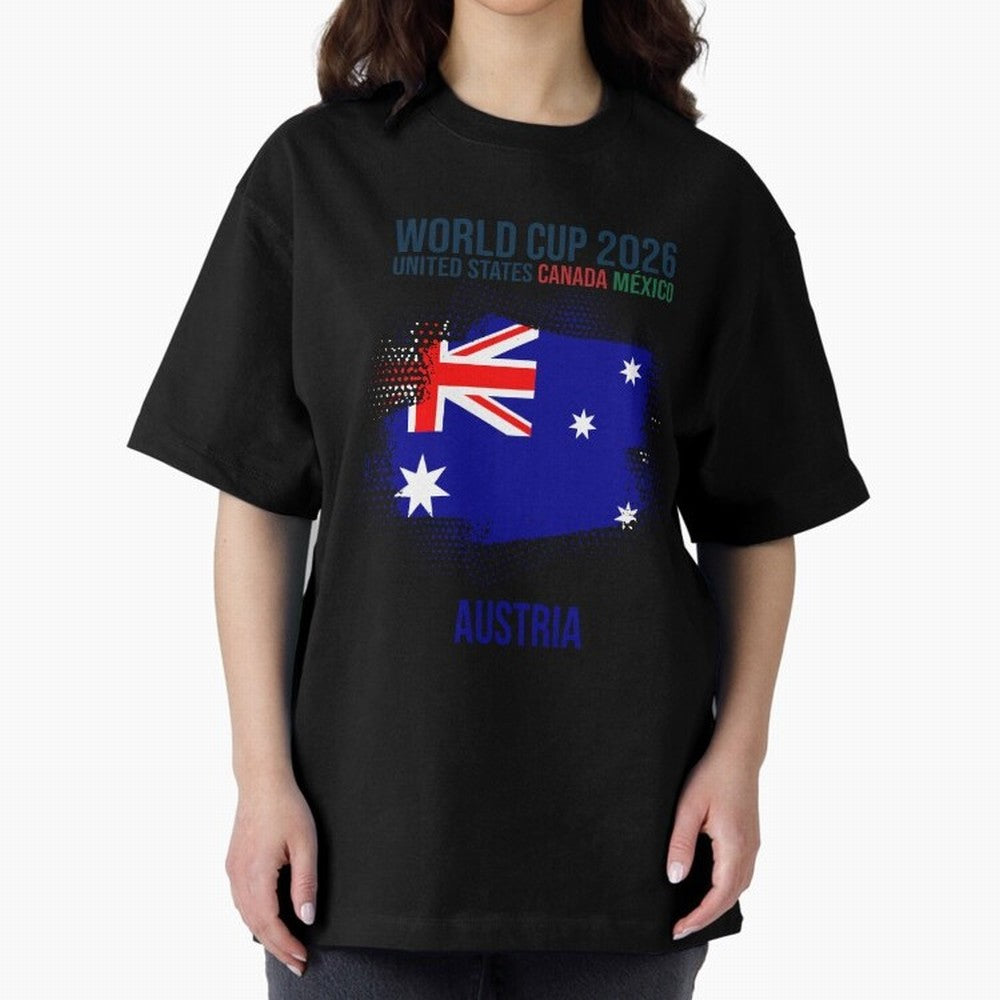 AUSTRIA WORLD CUP 2026 Oversized T-Shirt Show Match Day Excitement for FIFA World Cup 2026 USA Canada Mexico Spirit, Built around England, Messi, Sports Nostalgia, International Competition, Famous Players and Unforgettable Victories; Made for