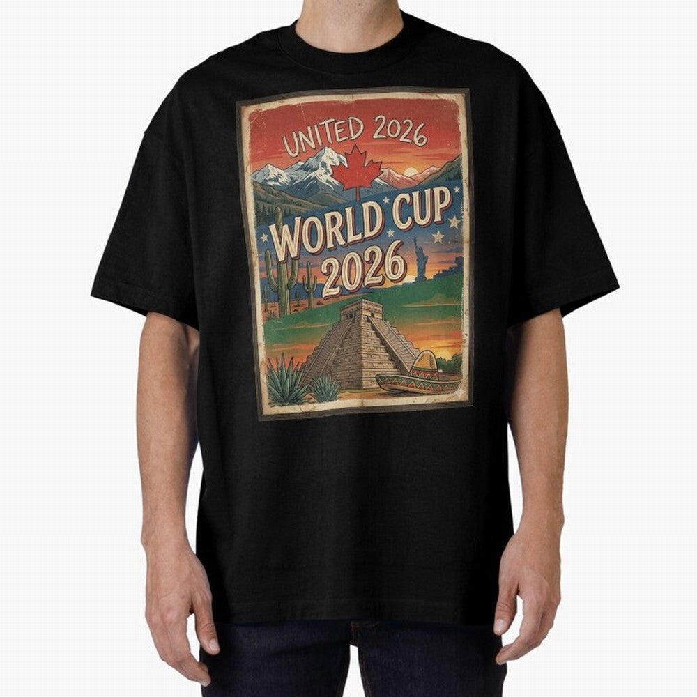 United 2026 World Cup ¨C Vintage North America Soccer Poster Oversized T-Shirt Cheer through Every Moment of Global Football Passion for FIFA World Cup 2026 Group Stage, Inspired by Haaland, Brazil, Portugal and Argentina, Match Day Excitement,
