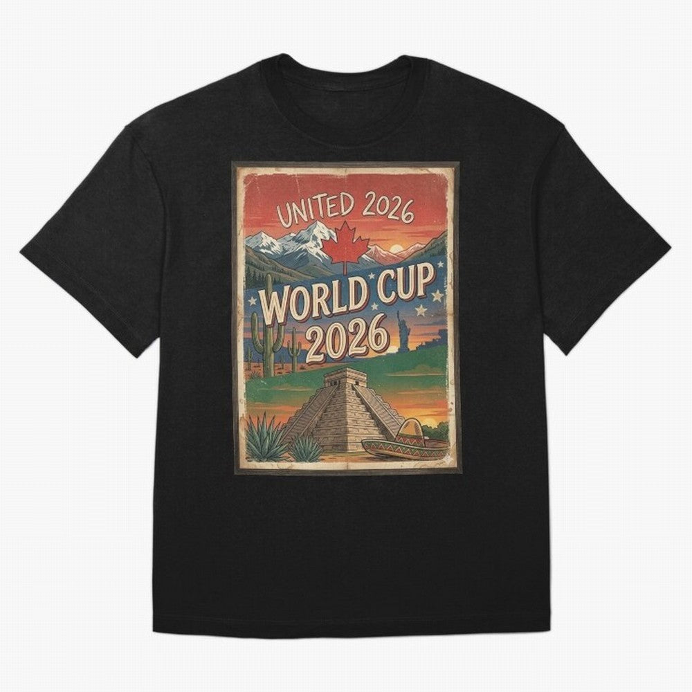 United 2026 World Cup ¨C Vintage North America Soccer Poster Oversized T-Shirt Cheer through Every Moment of Global Football Passion for FIFA World Cup 2026 Group Stage, Inspired by Haaland, Brazil, Portugal and Argentina, Match Day Excitement,