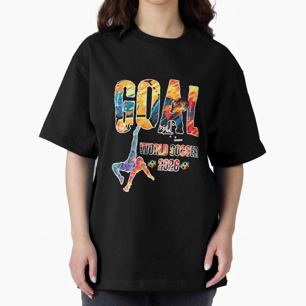 Goal World Soccer Championship 2026 Oversized T-Shirt Bring a Vintage Feel to the FIFA World Cup 2026 USA Canada Mexico Journey through Messi, CR7 and Mbappe Highlights, Germany Pride, Goal Celebration Energy, Supporter Heritage, Football Icons and