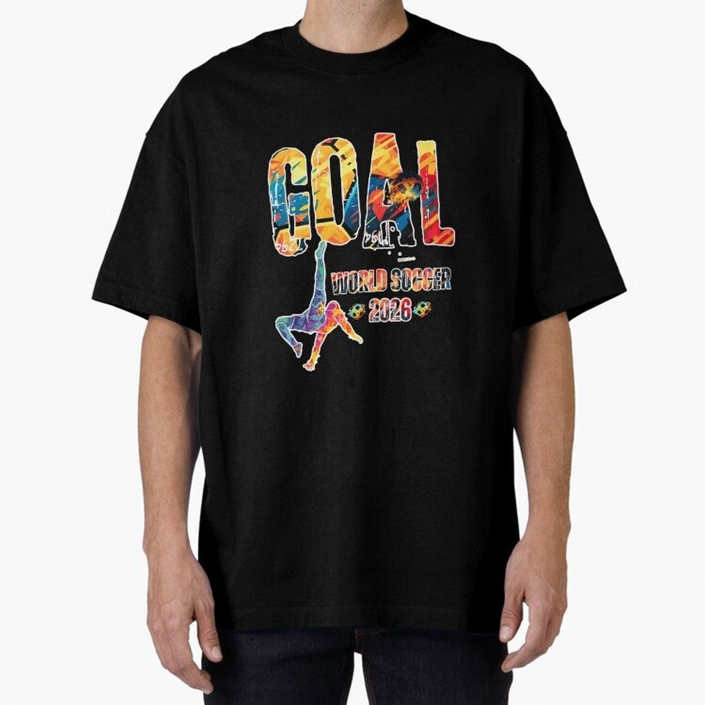Goal World Soccer Championship 2026 Oversized T-Shirt Bring a Vintage Feel to the FIFA World Cup 2026 USA Canada Mexico Journey through Messi, CR7 and Mbappe Highlights, Germany Pride, Goal Celebration Energy, Supporter Heritage, Football Icons and