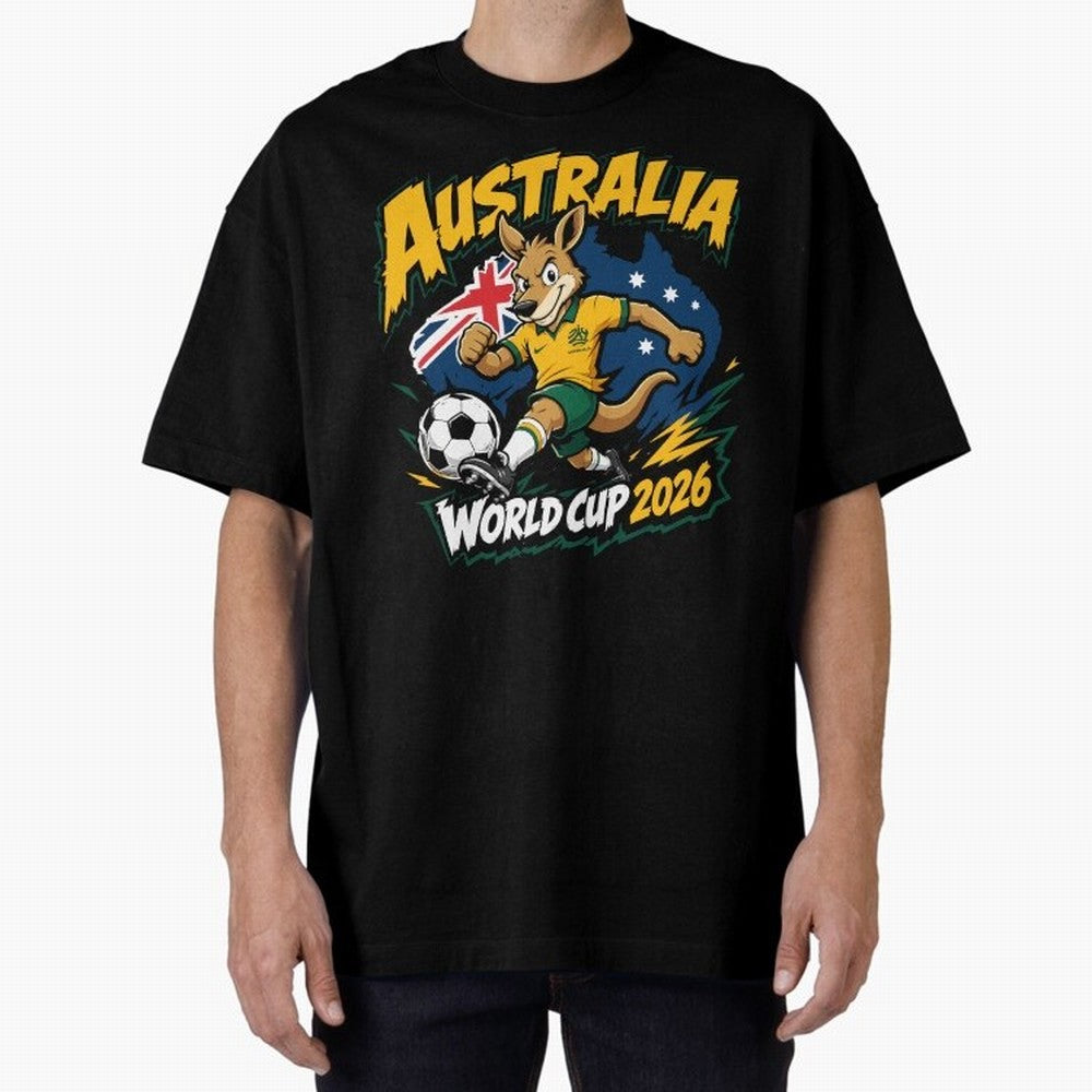 Australia World Cup 2026 Kangaroo Soccer Fan Art Oversized T-Shirt Remember Iconic Moments from the FIFA World Cup 2026 Journey through Neymar, Haaland and Cristiano Ronaldo Highlights, Spain Pride, Game Day Rituals, Football Legends, Country Pride