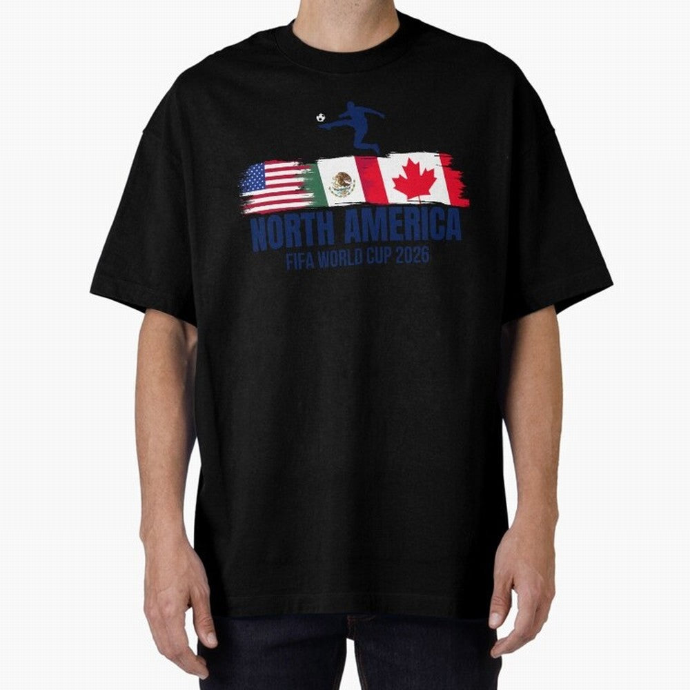 2026 North America Soccer World Tour - USA Mexico Canada Oversized T-Shirt Join the Countdown to Match Day Hype around FIFA World Cup 2026 Group Stage, Messi, Neymar and Mbappe, Argentina, France and Brazil, Tournament Hype, Historic Matchups,