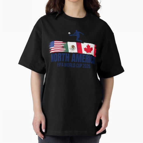 2026 North America Soccer World Tour - USA Mexico Canada Oversized T-Shirt Join the Countdown to Match Day Hype around FIFA World Cup 2026 Group Stage, Messi, Neymar and Mbappe, Argentina, France and Brazil, Tournament Hype, Historic Matchups,