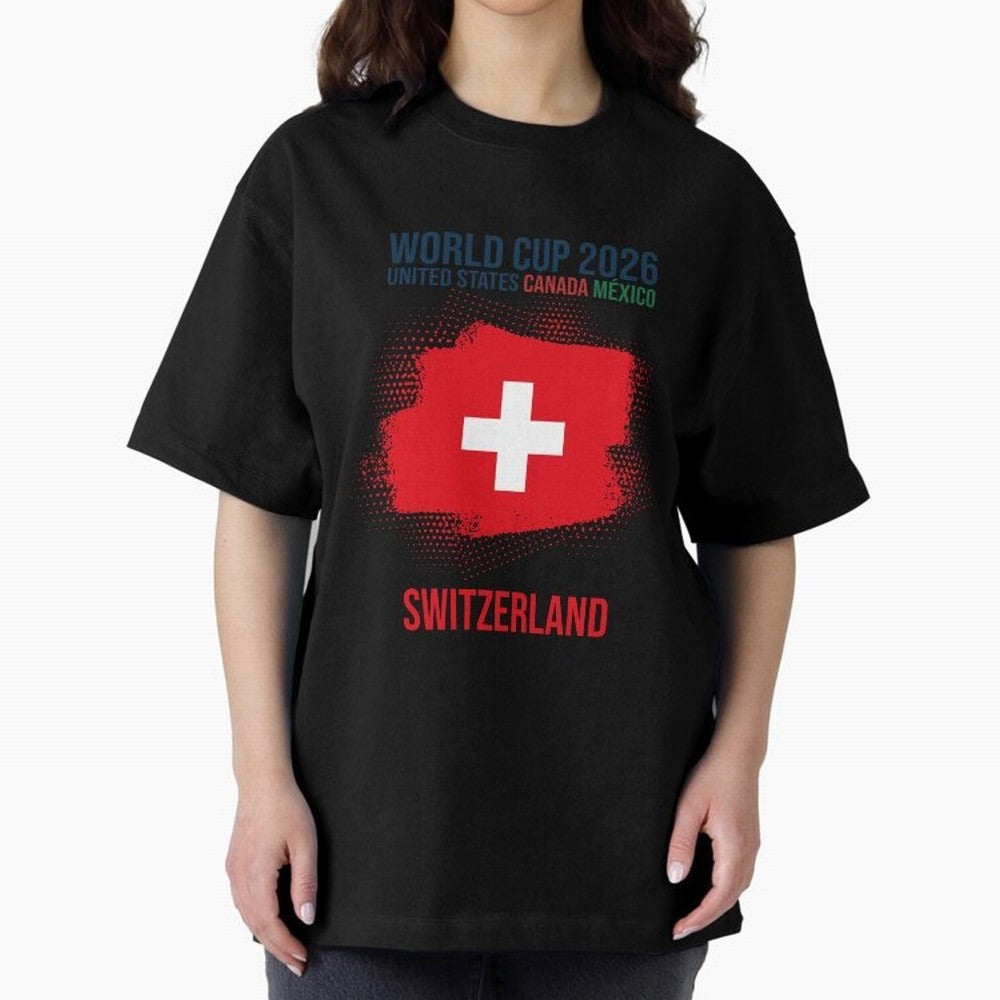 SWETZERLAND WORLD CUP 2026 Oversized T-Shirt Fuel Your Fan Pride for FIFA World Cup 2026 USA Canada Mexico Spirit, Highlighting Portugal, Spain and Germany, Messi, Neymar and Mbappe, Global Supporter Spirit, Legendary Goals, National Colors and