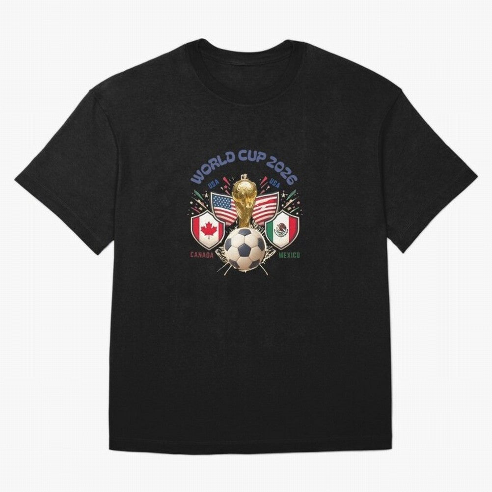 World Cup 2026 Host Nations Crest Oversized T-Shirt Celebrate the Stars of FIFA World Cup 2026 Spirit, Connected to Brazil, Mbappe and Neymar, Football Festival Excitement, Trophy Ambitions, Country Rivalries and Star Player Buzz; Created for Match