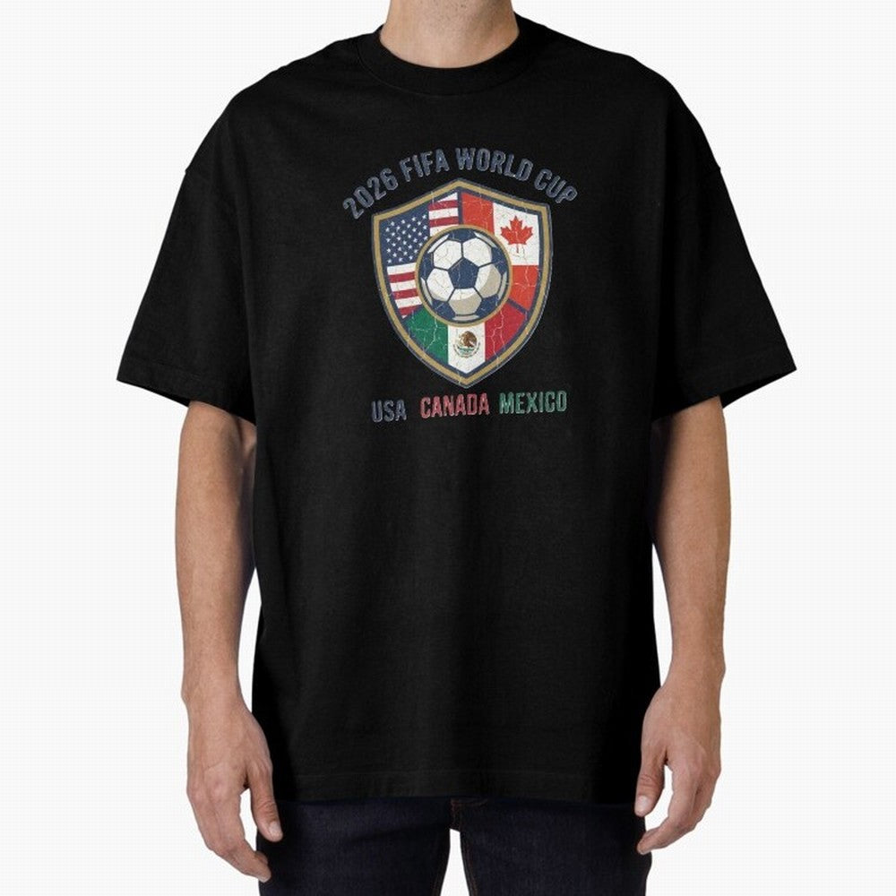 North America United Soccer 2026 Vintage Crest Oversized T-Shirt Represent FIFA World Cup 2026 USA Canada Mexico Featuring Messi, Portugal Energy, Retro Football Energy, Iconic Rivalries, Trophy Chase Drama and Stadium Atmosphere; Perfect for Fans,